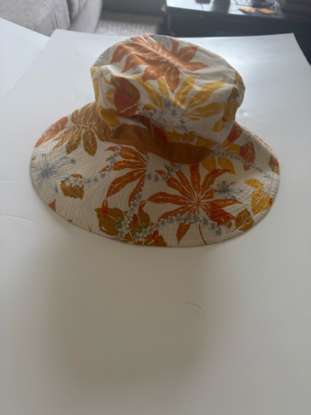 Women's Floral Sun Bucket Hat - Mustard & Cream - Picture 6 of 7